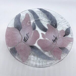 Sydenstriker Pink Purple Floral Flower Fused Glass Plate Unsigned 7”